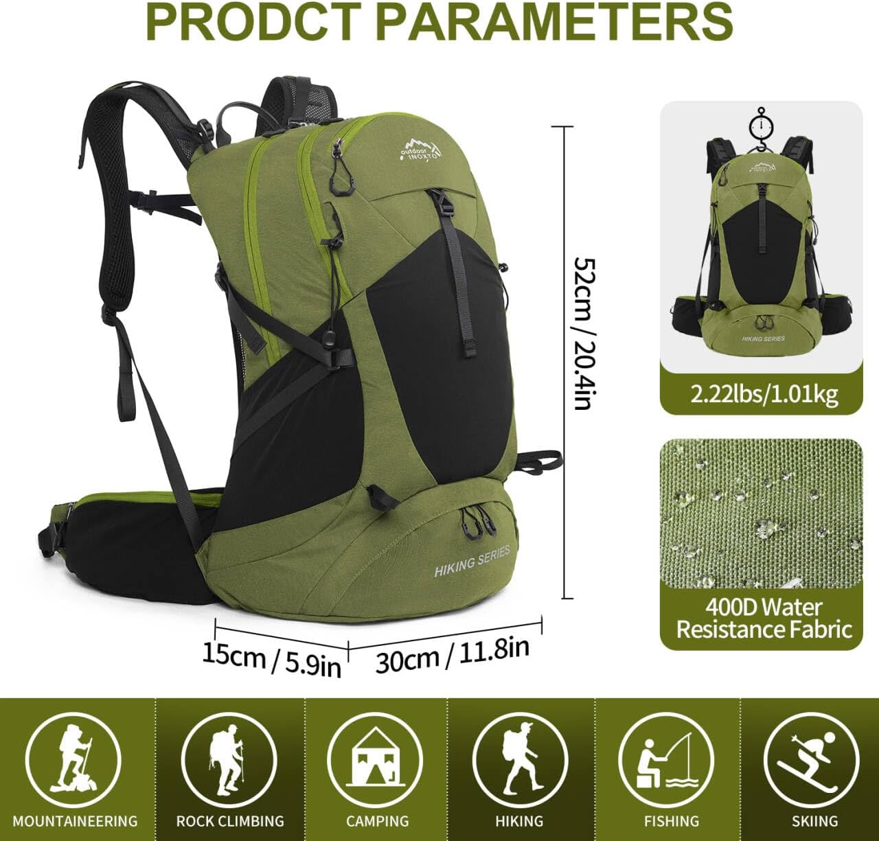 Hiking Backpack, Waterproof Hiking Daypack with 3L Water Bladder and Rain Cover, Lightweight Travel