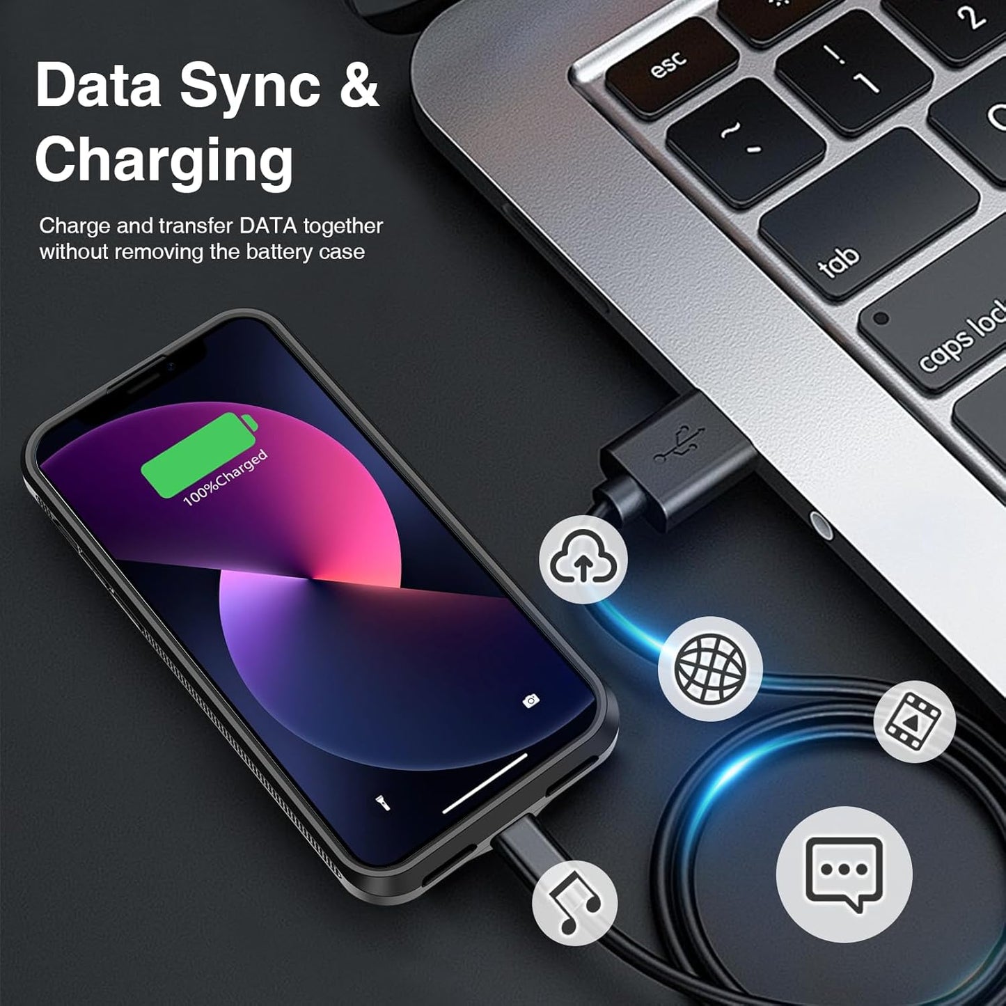 GIN FOXI Battery Case for iPhone 13/13 Pro/14/14 Pro, Charging Cases Real 7000mAh Rechargeable Anti-Fall Protection Extended Charger Cover Ultra-Slim Juice Pack,Black, 6.1"