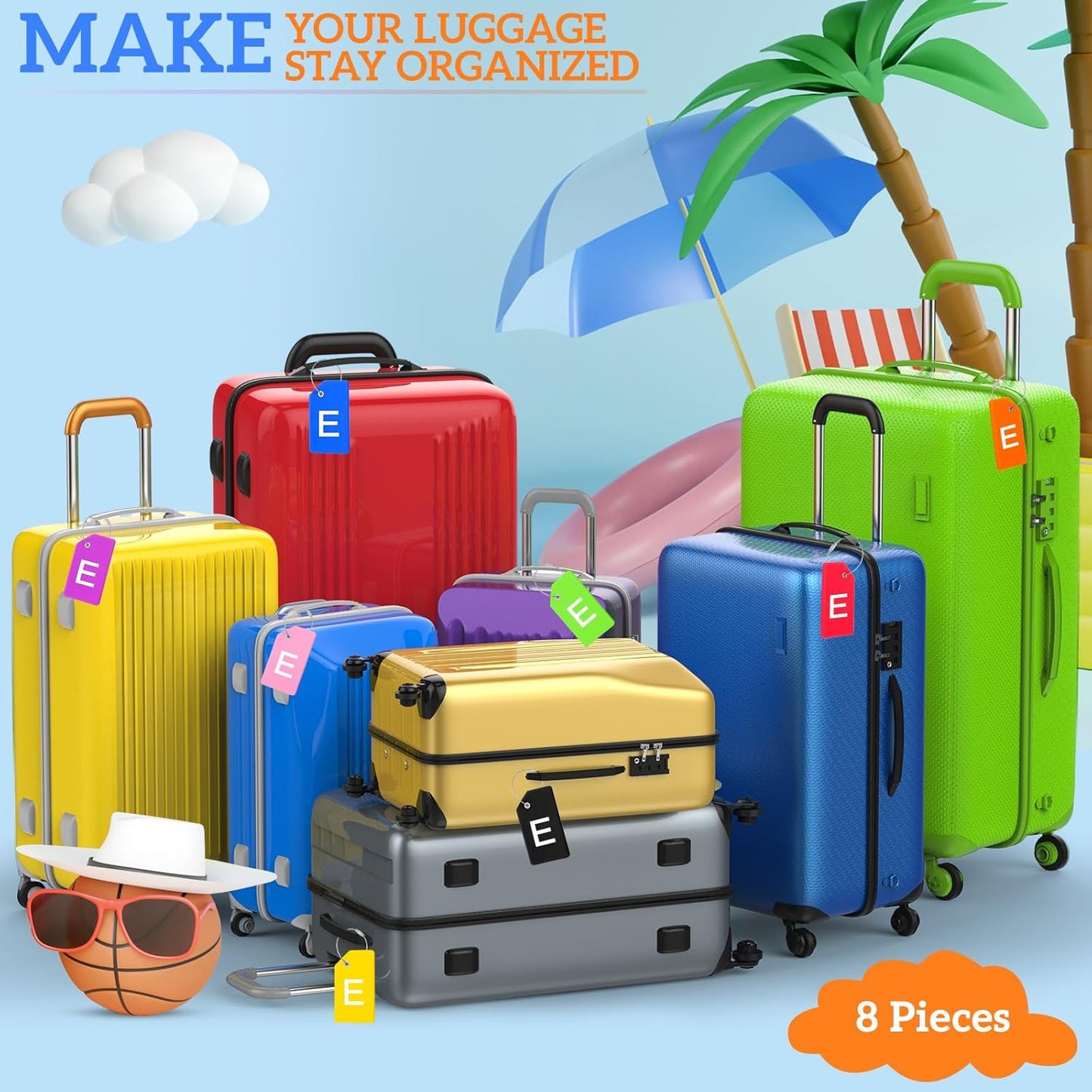 8 Pcs Initial Letter A-Z Luggage Tags Silicone Suitcase Instrument Tag with Name Card and Stainless