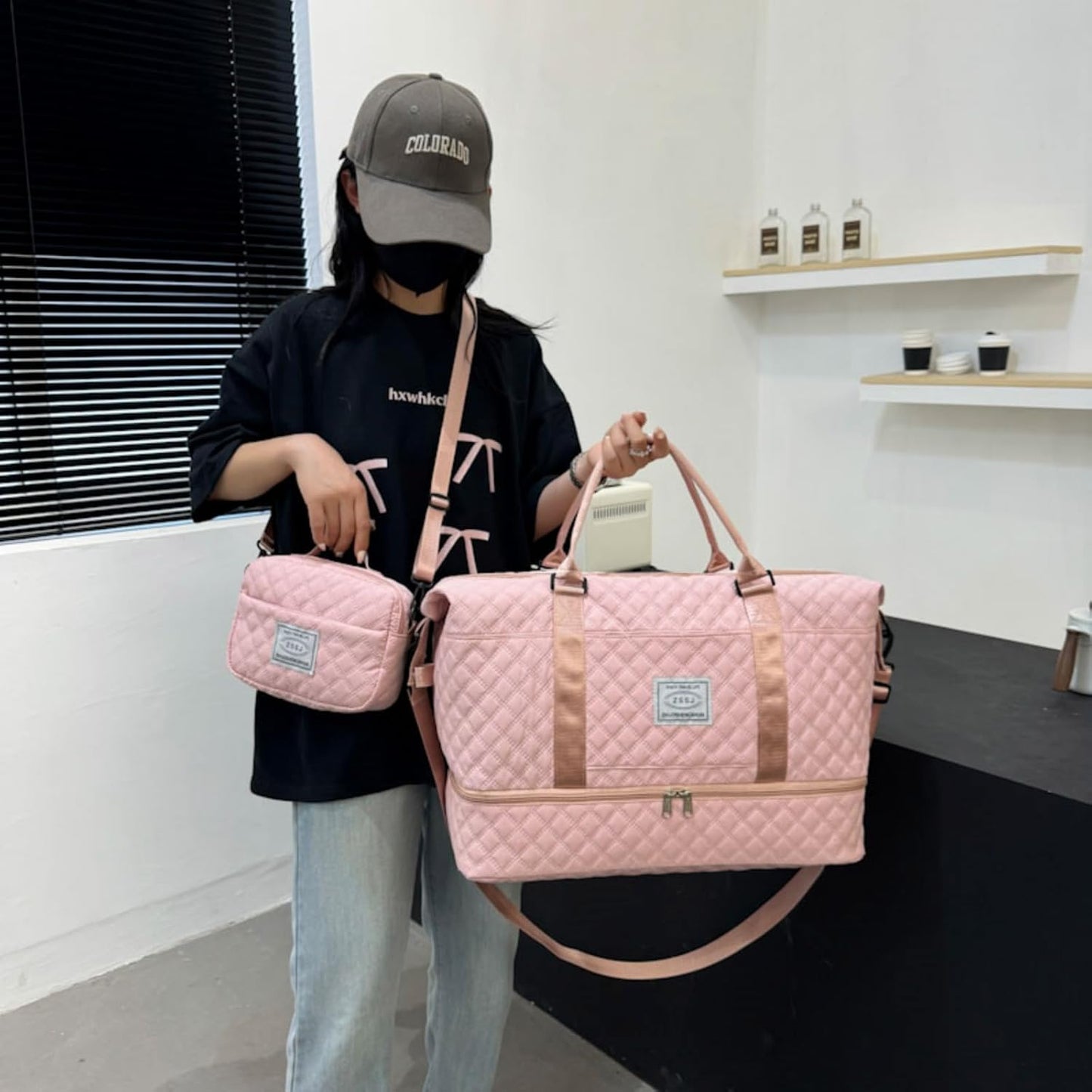 Travel Duffel Bags Weekender Bags for Women with Toiletry Bag and Shoe Compartment, Wet Pocket,Carry On Overnight Bag for Women Travel,Gym,Weekend.Hospital Bags for Labor and Delivery (Pink)