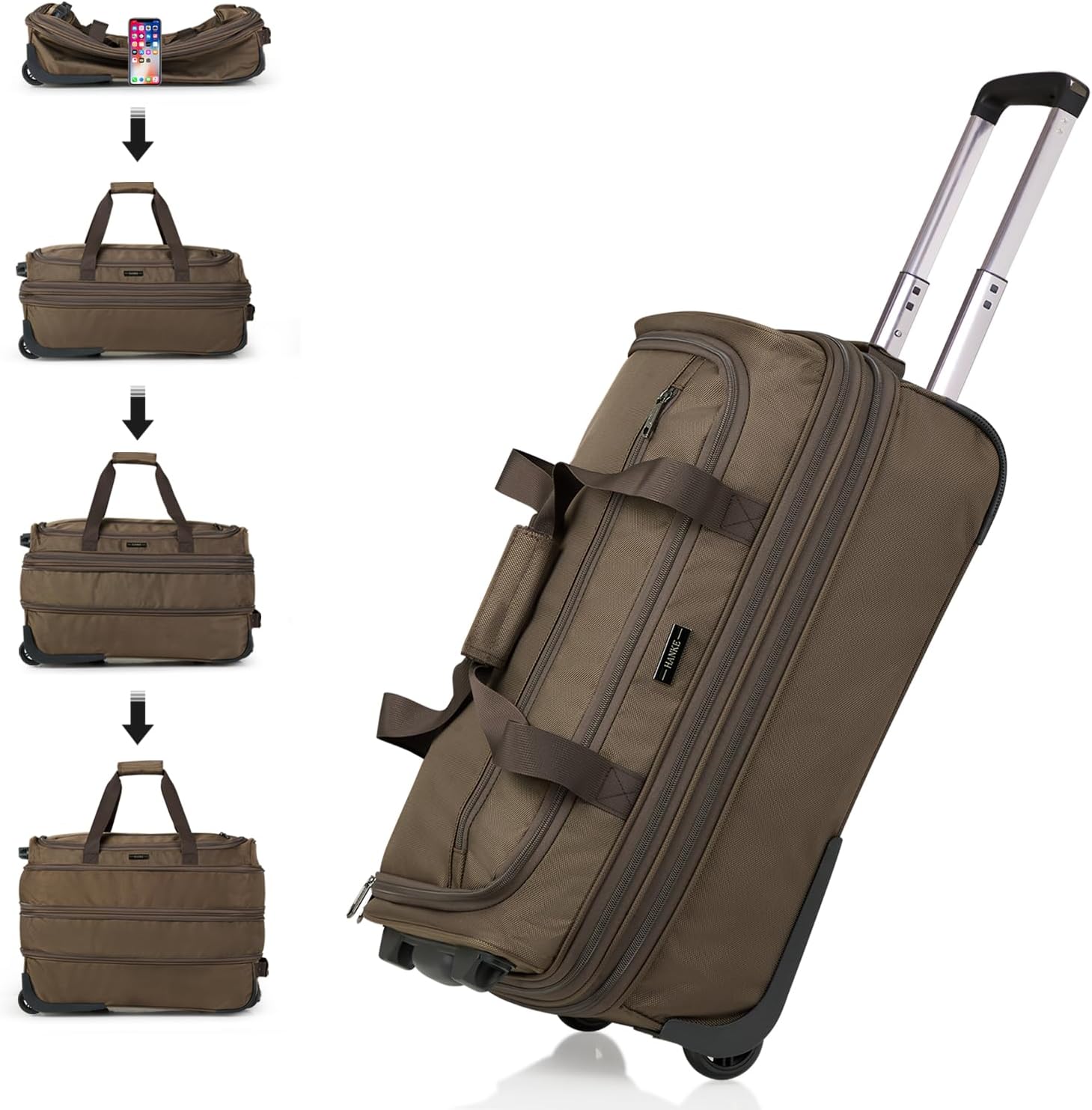 Hanke Expandable Carry On Luggage Suitcases with Wheels Foldable Duffle Bag for Travel Carry On