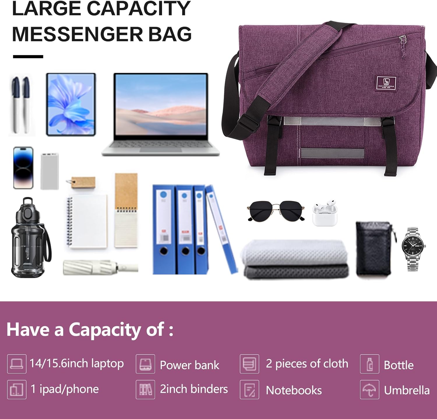 OIWAS Messenger Bag for Women, 15.6 Inch Laptop Crossbody Bags Men Casual Satchel Shoulder Bag