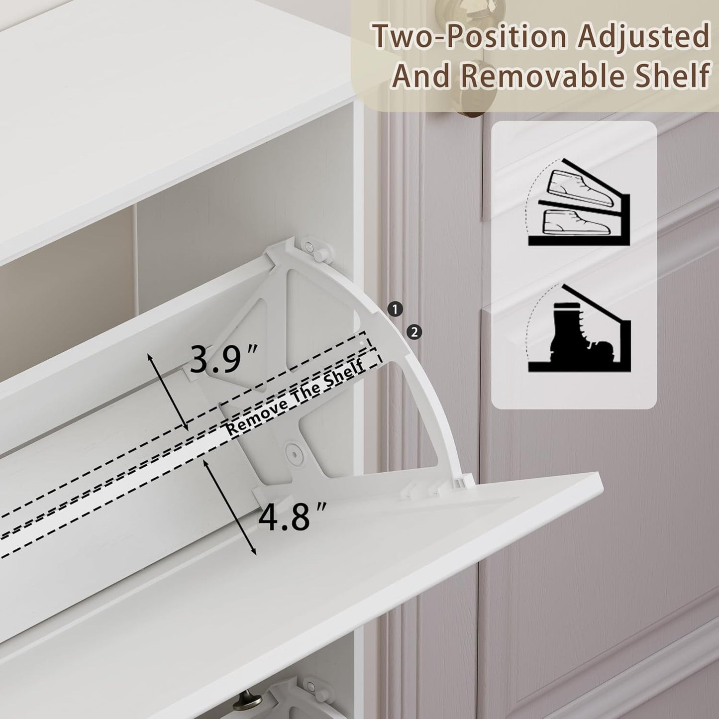 3 Flips Shoe Cabinet for Entryway, Narrow Shoe Storage Cabinet with Adjustable Shelves, Wooden Space-Saving Organizer and Rack for Foyer, Closet, Hallway