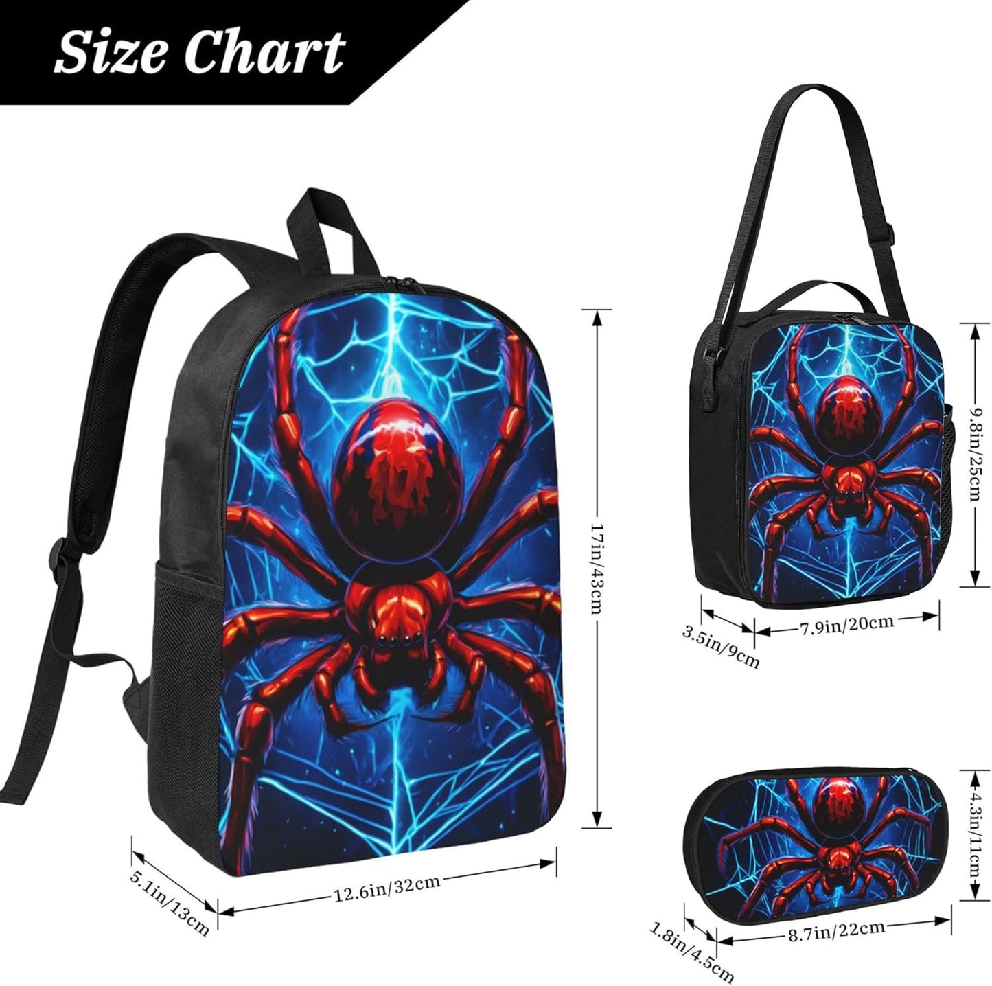 Halloween Kids School Backpack Set with Lunch Bag & Pencil Case 17 Inch Large Capacity School Bag Bookbag for Boys Girls
