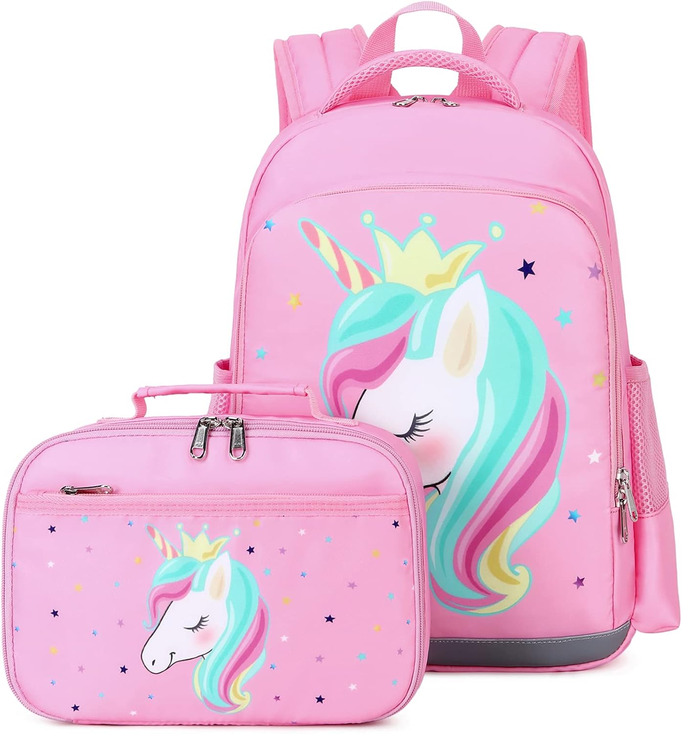 Octsky Unicorn Backpack for Girls, Kids Preschool Backpacks Cute Lightweight With Chest Strap and Lunchbox (Unicorn-Pink)