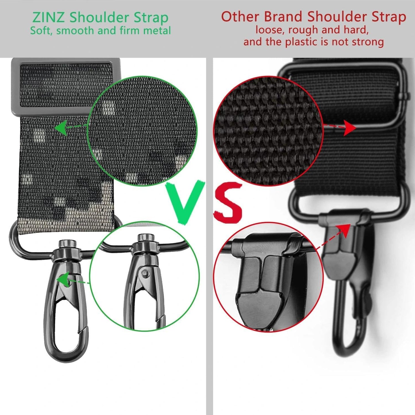 ZINZ 79 inch Shoulder Strap, Extra-thick Fixed Cushion Pad and Dual Clasps Universal Replacement Strap with Metal Swivel Hooks for Laptop Bags, Luggage Bags, Camera, Crossbody(Camouflage Gray)