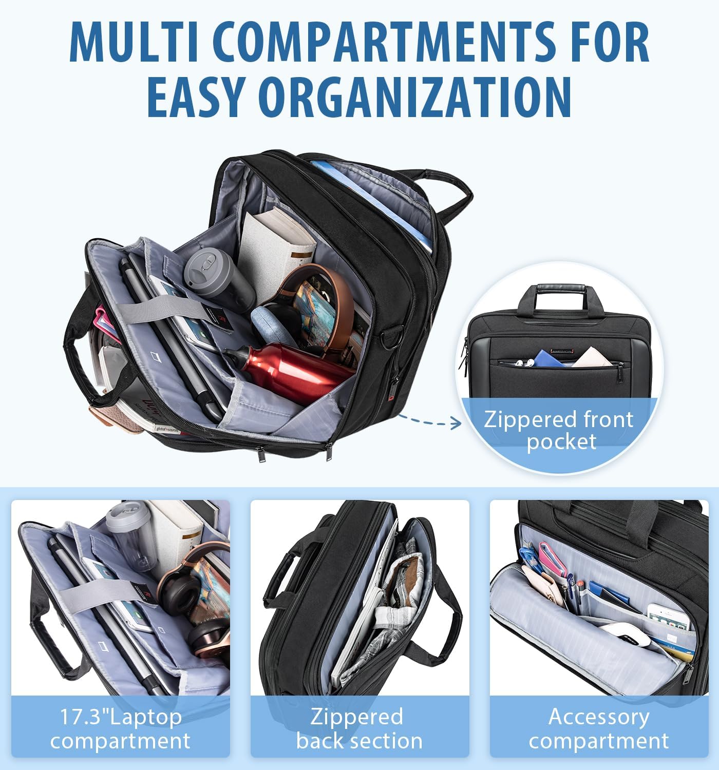 EMPSIGN Laptop Case Briefcase, 17.3 Inch Laptop Bag Expandable Messenger Bag for Men & Women Water Repellent, RFID Blocking Shoulder Bag Canvas Bag for Work, Business Travel