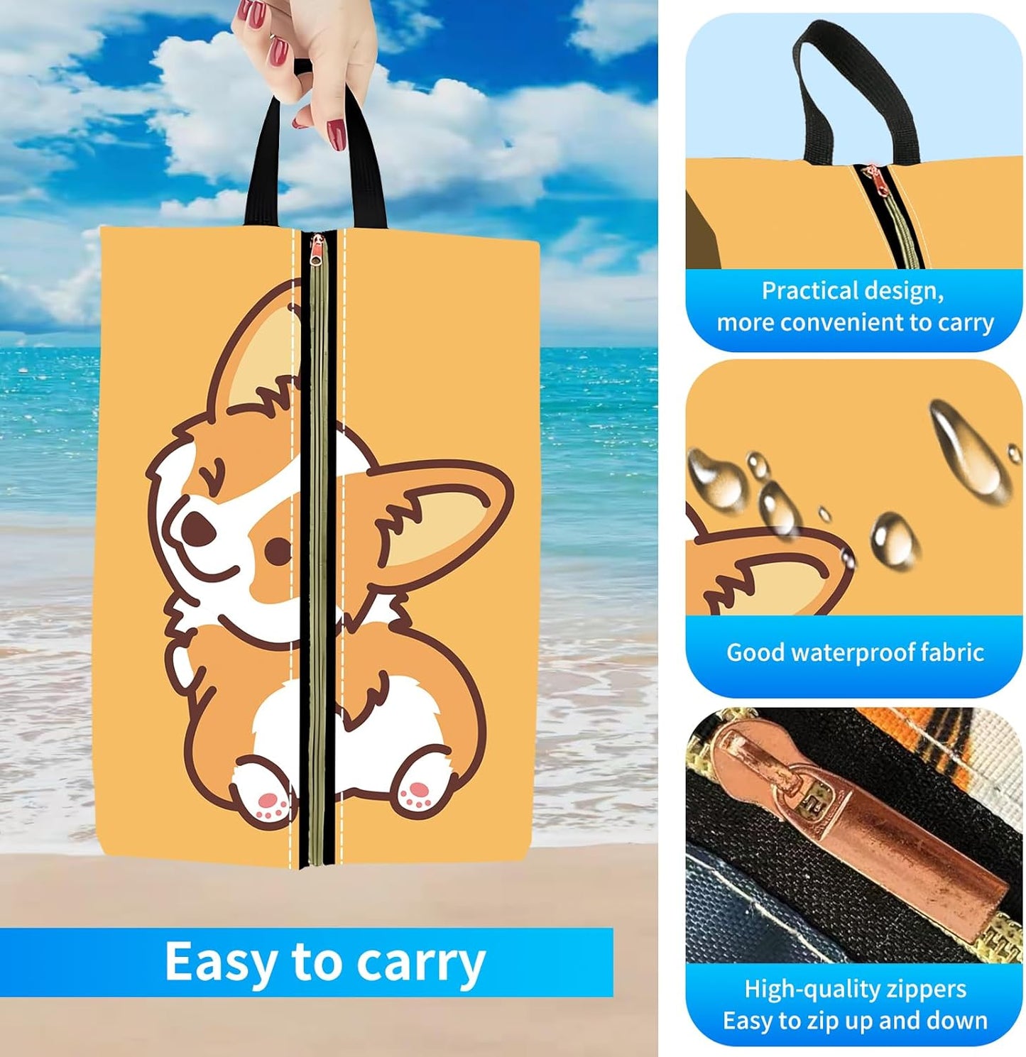 2pcs Shoe Organizer for Travel, Packing Shoe Travel Bags, Cute Shoe Bag with Zipper & Handle, Portable Travel Essentials for Women and Men Cute Corgi