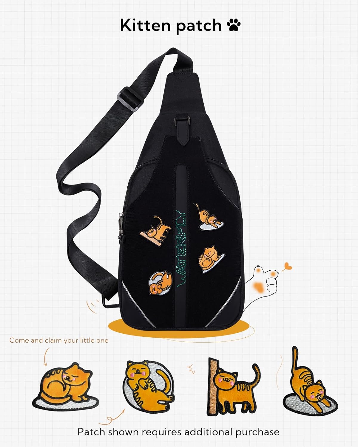WATERFLY Medium Crossbody Sling Backpack Anti Theft Backpack for Traveling Chest Shoulder Bag