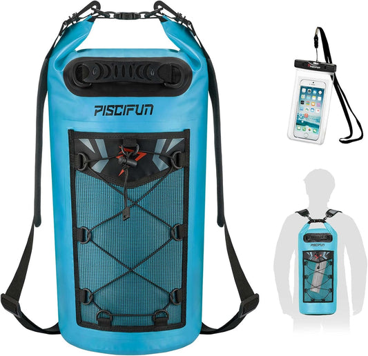 Piscifun Dry Bag, Waterproof Floating Backpack 10L/20L/30L/40L with Waterproof Phone Case for Boating, Kayaking, Fishing