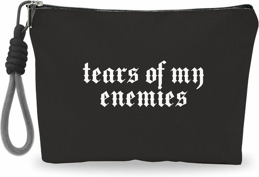 Make Up Bag, Cosmetic Bag With Hand Strap - Gothic Tears Of My Enemies - Lined Toiletry Bag For Woman - Travel Pouch, Black Organizer With Zipper, Women Essentials & Accessories - A09