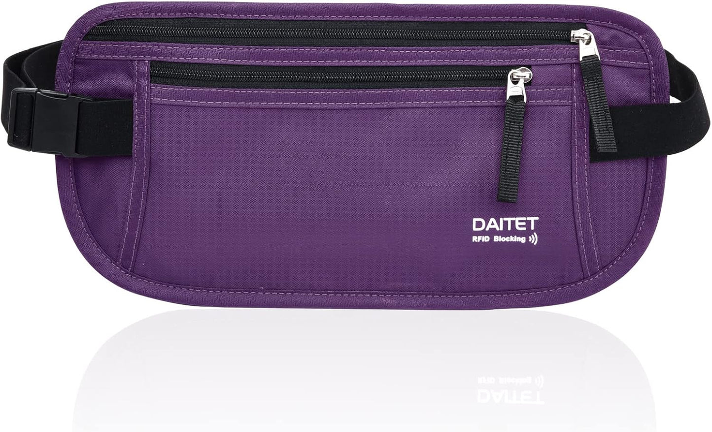 RFID Blocking Money Belt for Men Women, Slim Fanny Pack For Travel，Running,Conceal Waist Wallet For Passport Holder,Phone,Cash(Dark Purple), Dark Purple, Rfid Blocking & Belt Wide:1inch