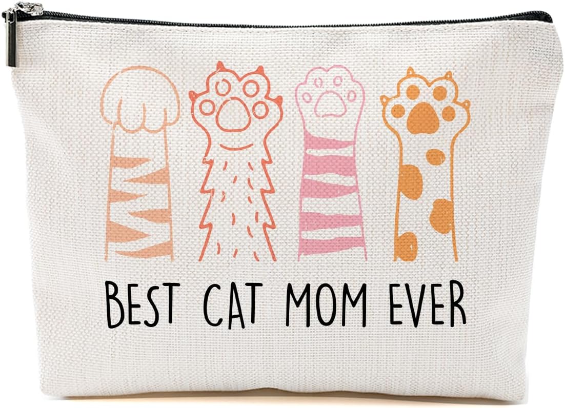 Cat Mom Makeup Bag, Animal Lover Cosmetic Bag gifts for cat lovers for women Bestie Animal Lover Birthday Christmas, Accessories Makeup Pouch Travel Toiletry Zipper Bags, Organizer