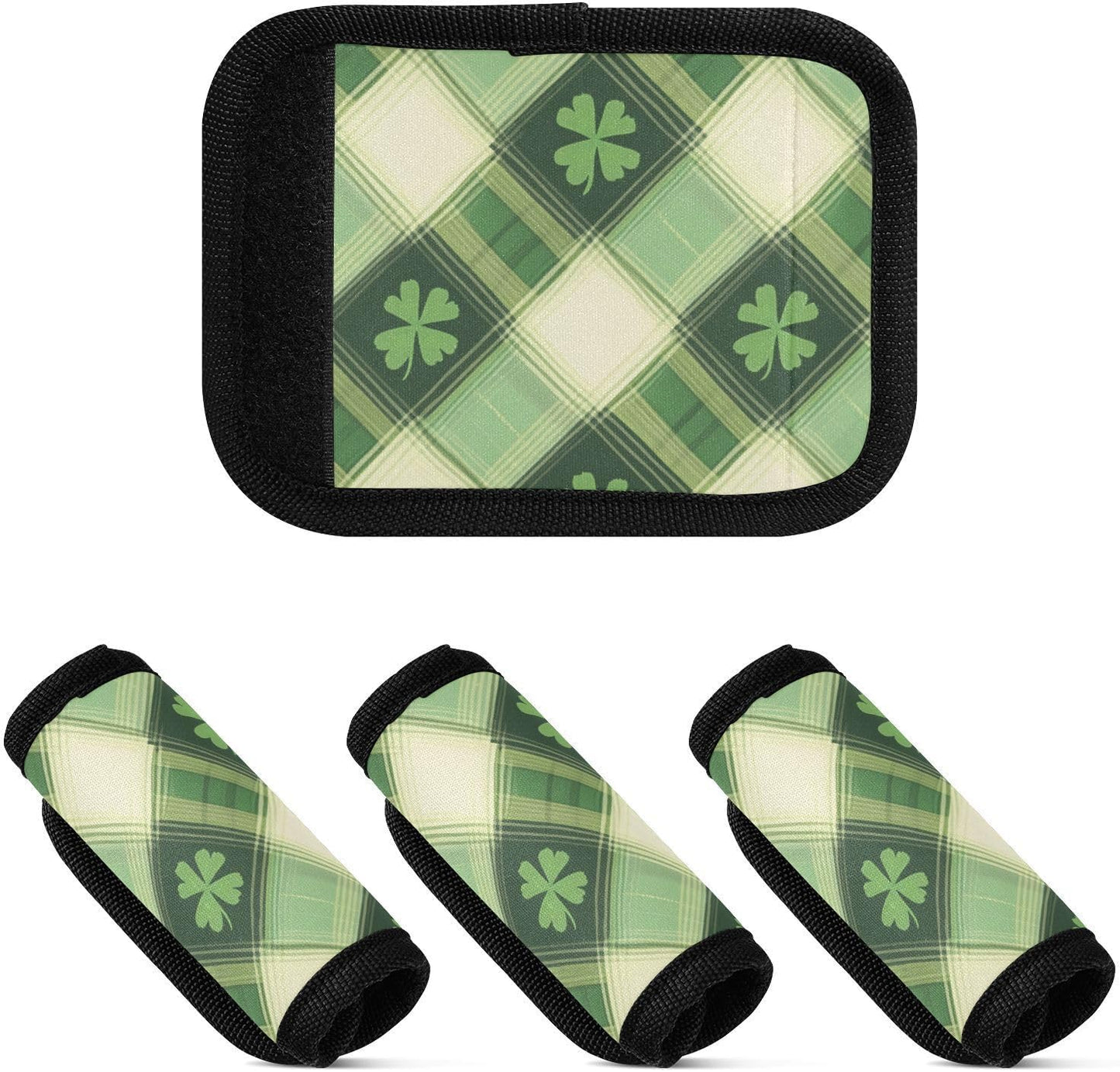 St. Patrick Plaid Clovers Green 4 Pack Luggage Handle Wraps Covers for Suitcase Identifiers Bag Tags Travel Accessories