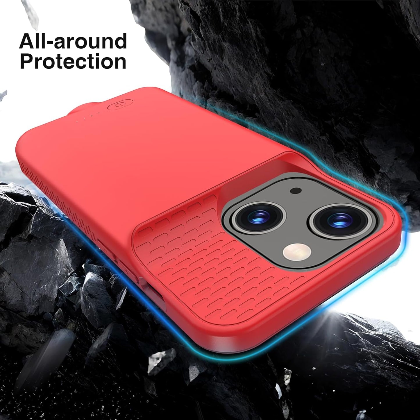 GIN FOXI Battery Case for iPhone 15/15 Pro, 15W Fast Charging Case Charger Ultra-Slim Lightweight 7000mAh Rechargeable Battery Anti-Fall Premium TPU Anti-Slip Charging Case for iPhone 15&15 Pro Red