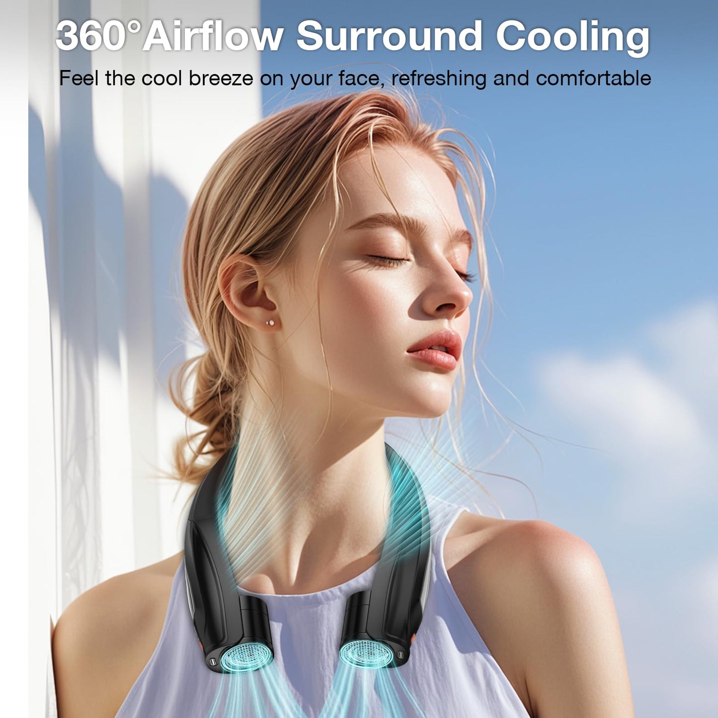 Hionly AI Neck Fan, 6 Speeds Adjustable Portable Personal Fan Rechargeable, Faster Cooling Wearable