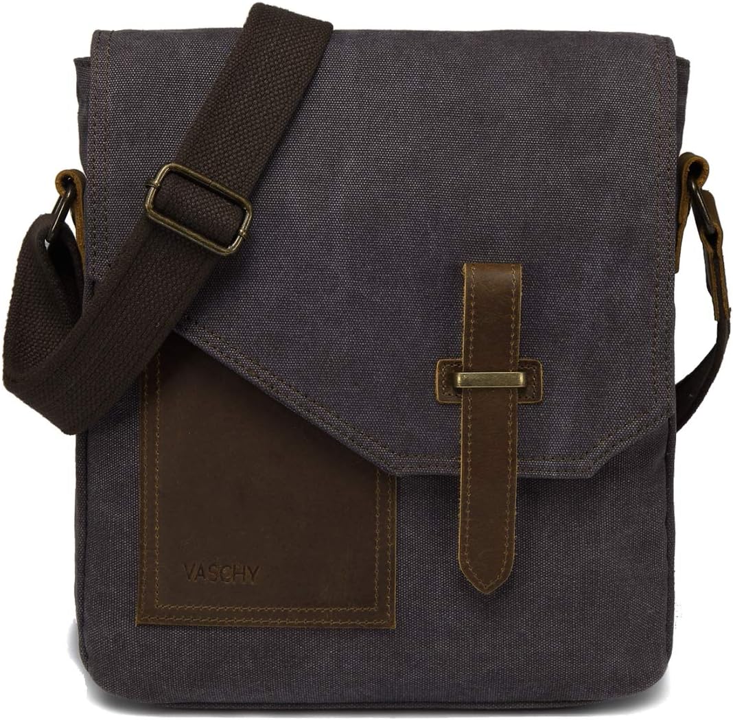 VASCHY Small Messenger Bag, Vintage Canvas Leather Lightweight Crossbody Bag