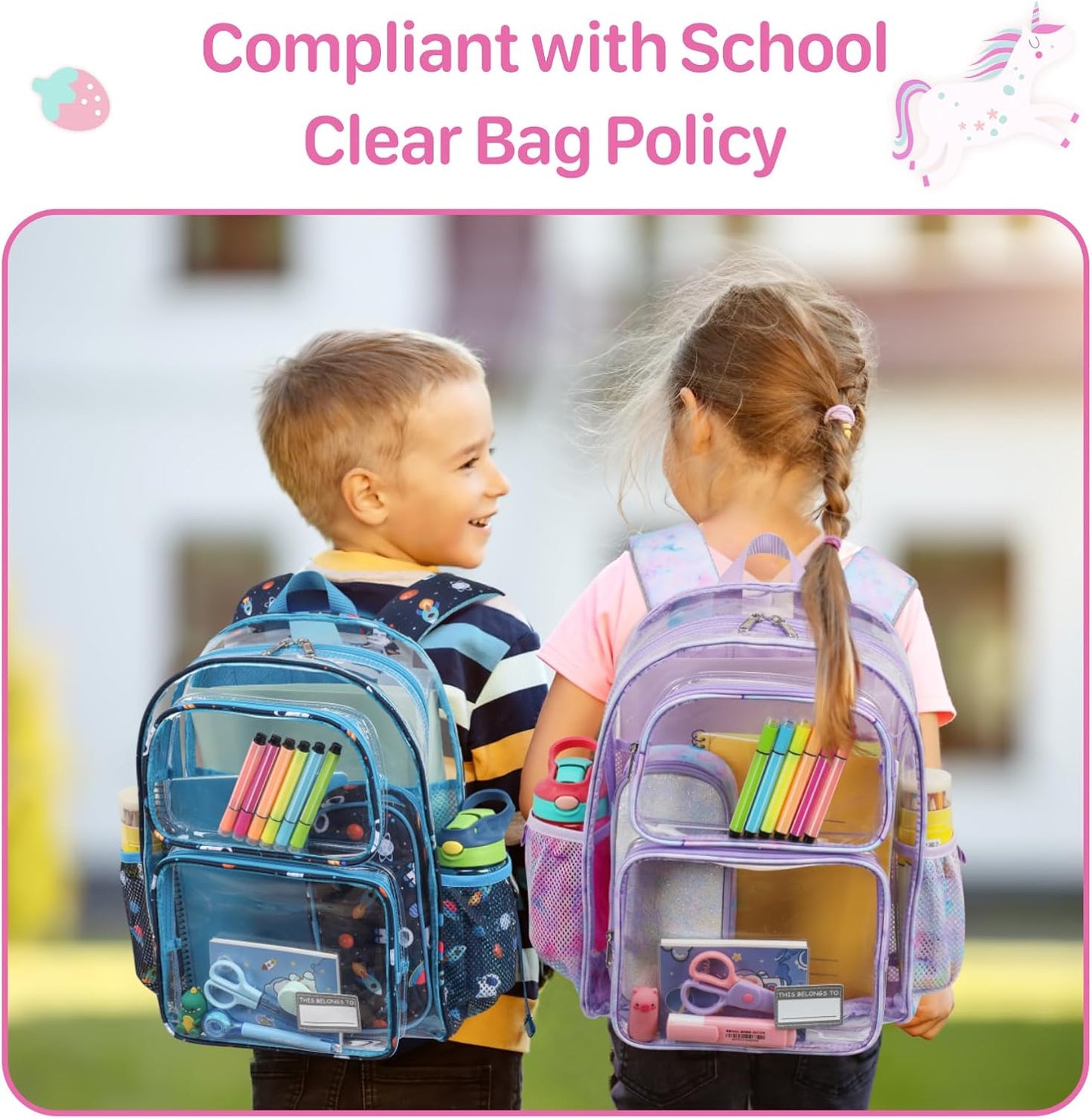 Bagseri Clear Backpack for Girls - 15 Inch Clear Bookbag for Kids Aged 3 to 8 Heavy Duty Transparent Backpack for School, Cute See Through Bag with Reflective Strip, Purple Tie-dye