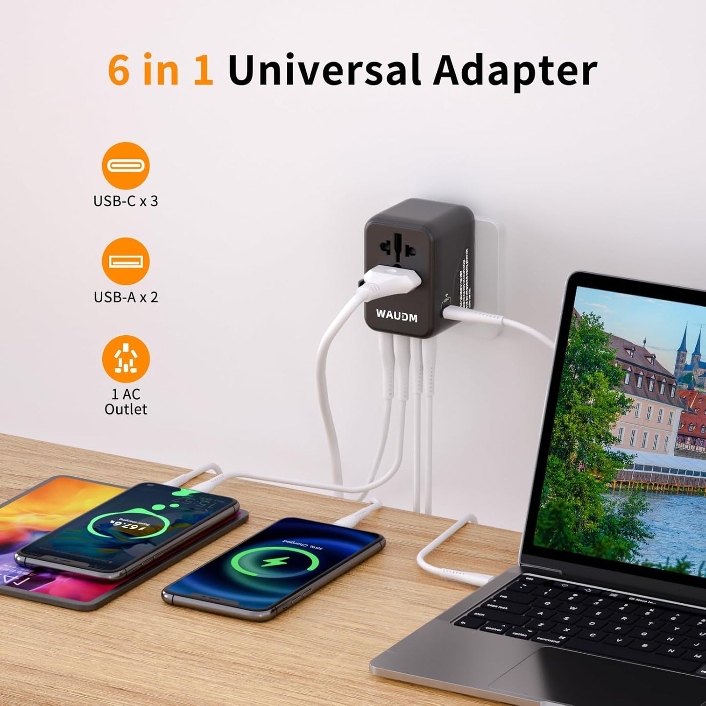 Universal Travel Adapter, PD 35W (Single Port) Fast Charging, International Plug Adapter with 3 USB-C and 2 USB-A, Travel Adapter Global Output Converter, (for US, EU, UK and Australia, Black)