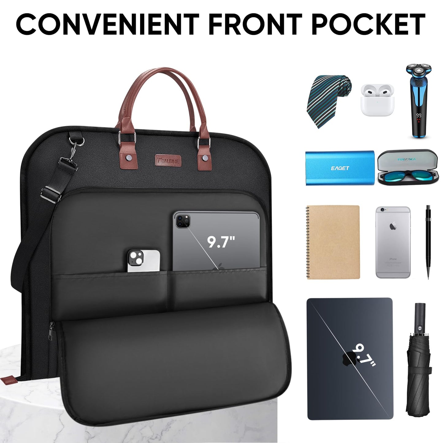 BALEINE Travel Garment Bag, Travel Suit Bag for Men, Water Resistant Carry on Garment Bag for