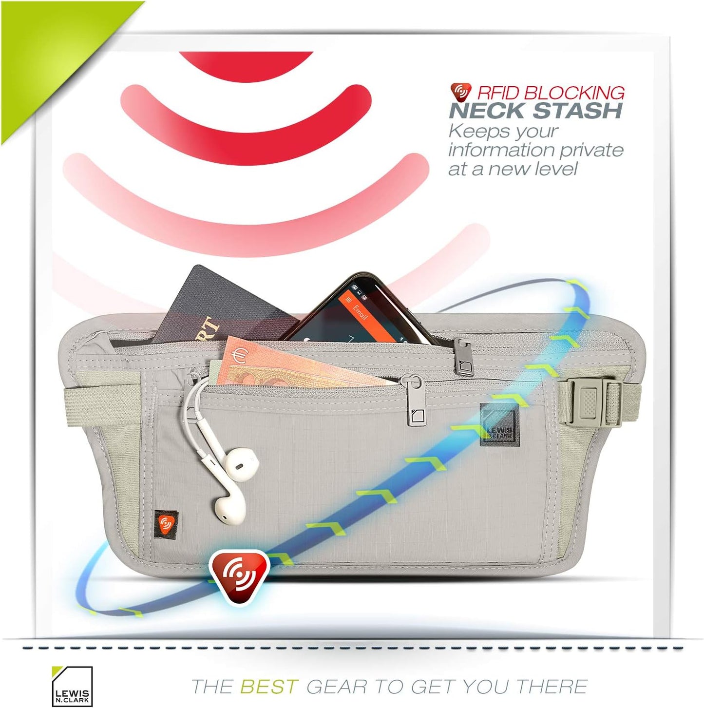 Lewis N. Clark RFID Blocking Money Belt Travel Pouch Waist Stash + Credit Card, Id, Passport Holder for Women & Men