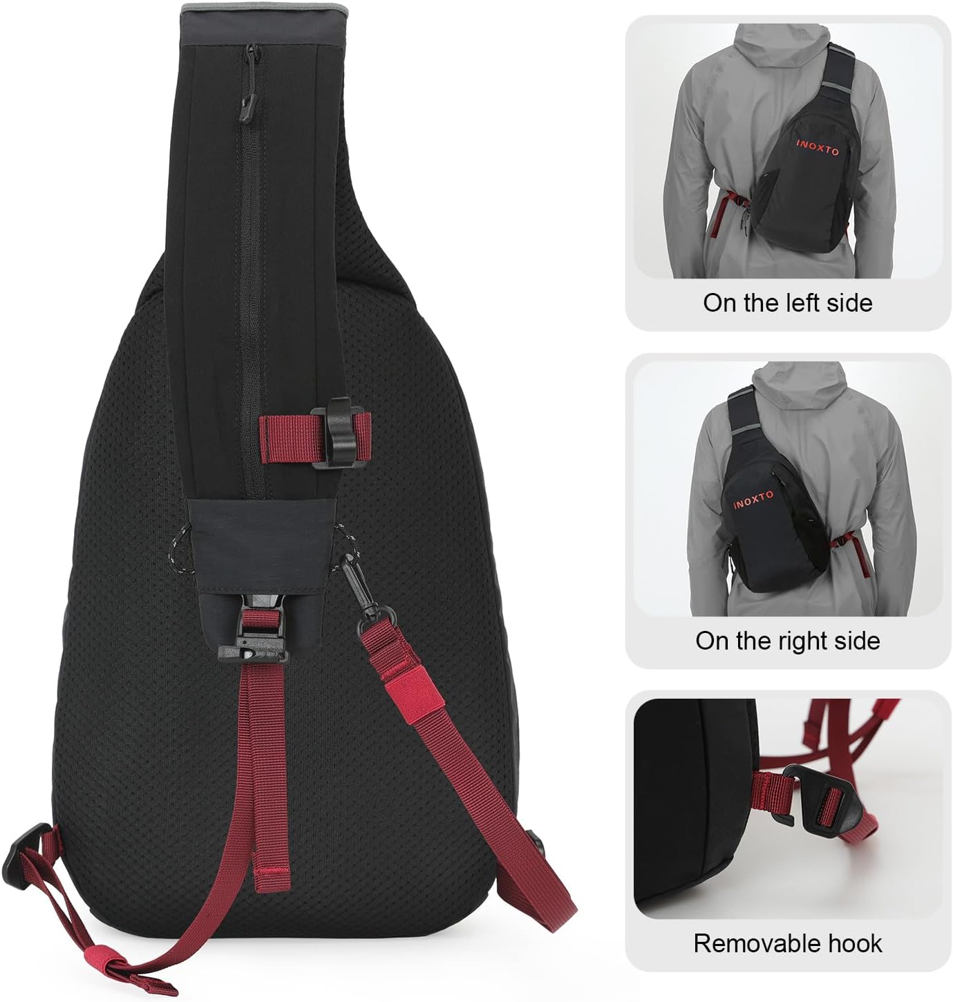 Crossbody Sling Bag for Men Women,Sling Backpack Shoulder Chest Bag Daypack with 500ML Soft Flask for Hiking Travel (Black With 500ML)
