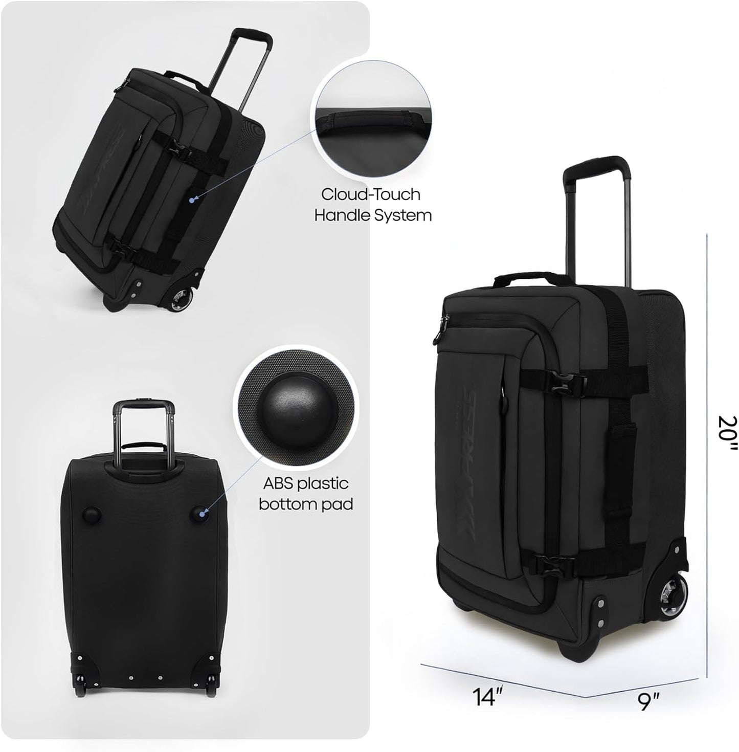 20'' Rolling Duffle Bag w/Wheels,Rolling Duffle Bag w/Handle,Carry on Luggage Travel Duffle Bags for Man Women（20,Black）