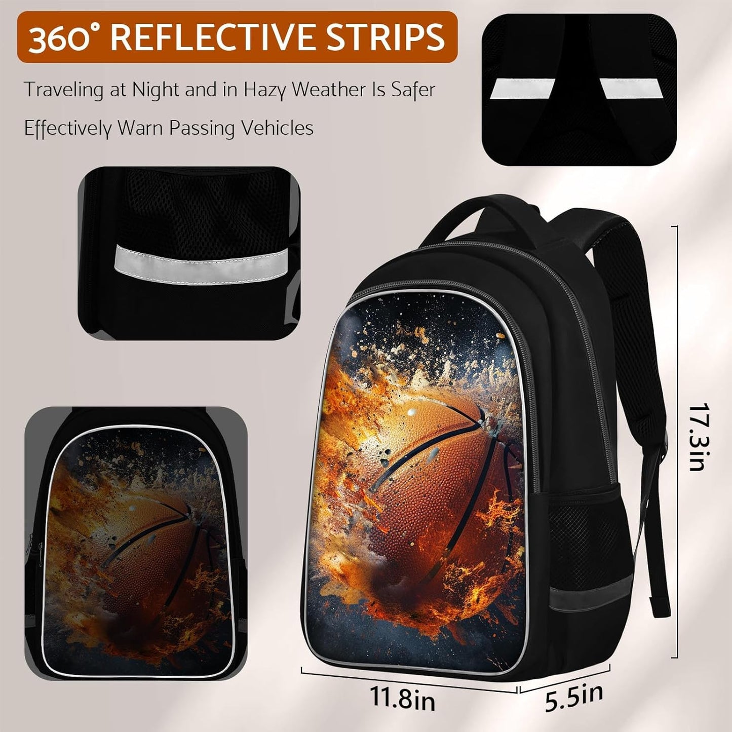 School Backpack for Boys - Basketball Boys Backpack for Kids Children Elementary Middle School - 17 Inch Sport Bookbag Travel Back Pack for Ages 6-14