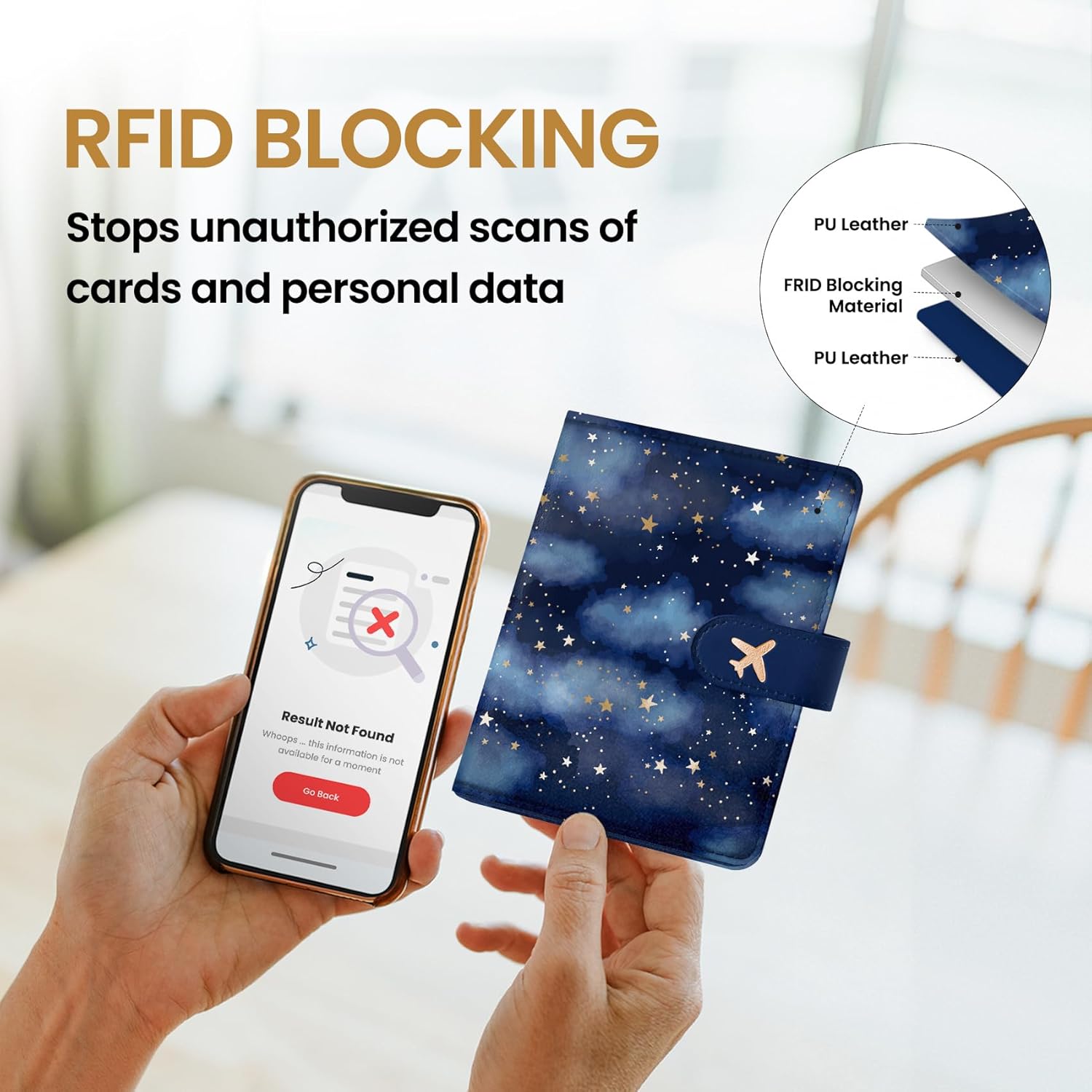 Passport Holder for Travel Essentials, RFID Blocking Leather Cover Wallet with Magnetic Closure