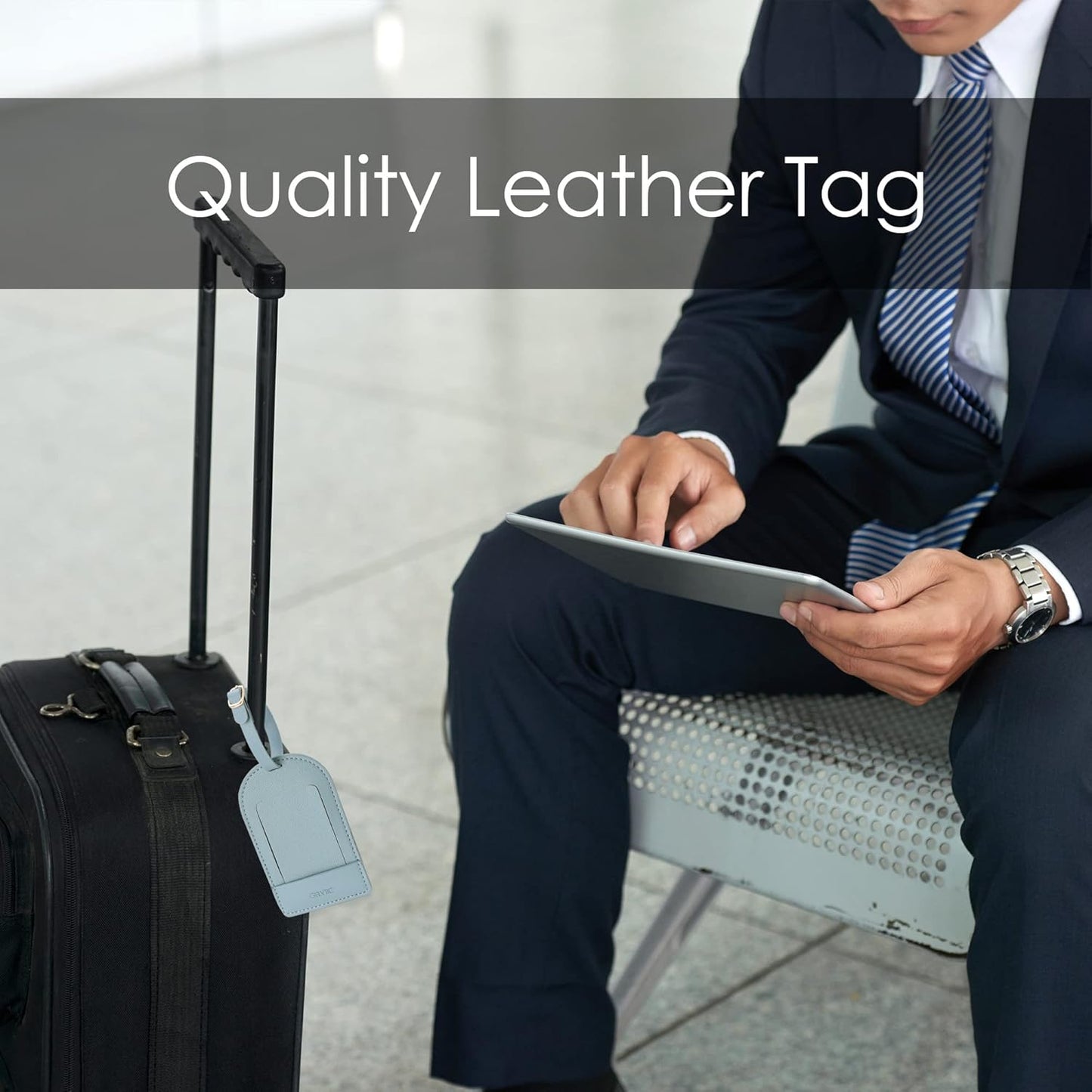 Faux Leather Luggage Tags for Suitcase Tag Set Privacy Protection with Identifie Name Lable ID Card Baggage tag for Men Women Travel Accessories, 2/4 Pack (LT06-Blue*4)