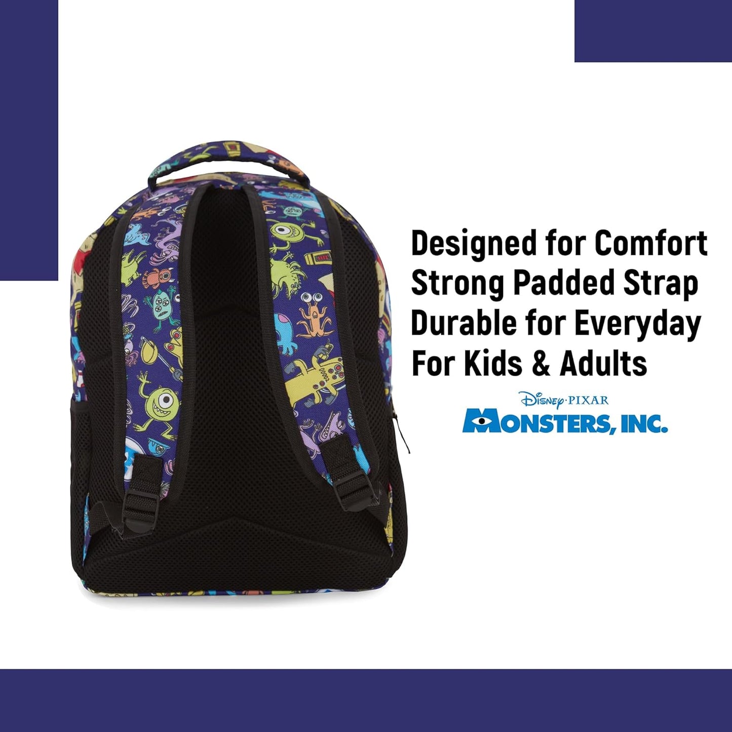 Disney Monsters Inc. Allover Print Backpack - Officially Licensed Pixar Merchandise - Backpack for Boys, Girls, Toddlers, Kids, Adults - Great Bag For Gym, Park and Cam