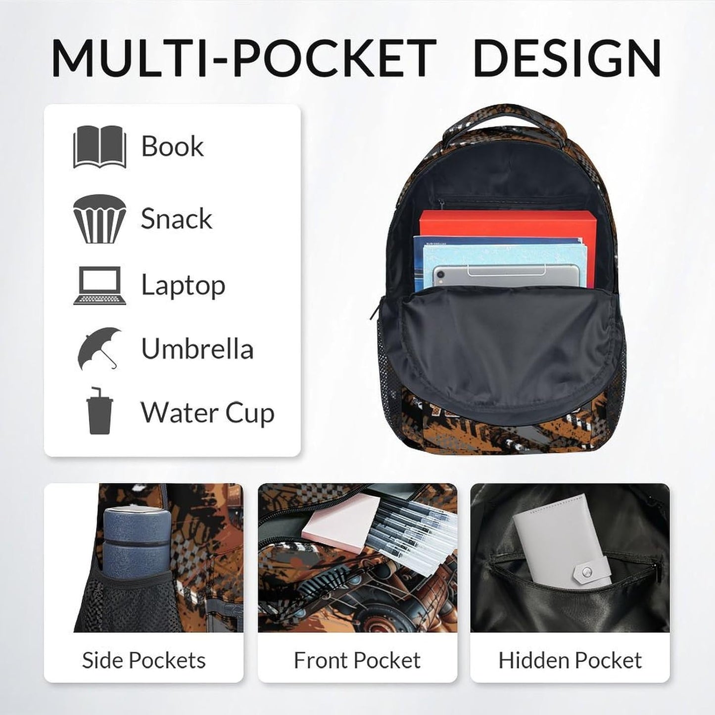 Mercuryelf Kid Backpack Set for School, Travel - Custom Cool Train Bookbag with Lunch Bag for Boys - 3 in 1 School Bag Combo for Primary Middle