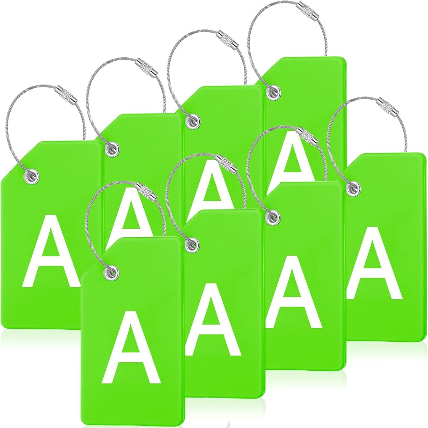 8 Pcs Initial Letter A-Z Luggage Tags Silicone Suitcase Instrument Tag with Name Card and Stainless Steel Loop(Letter A,Green)