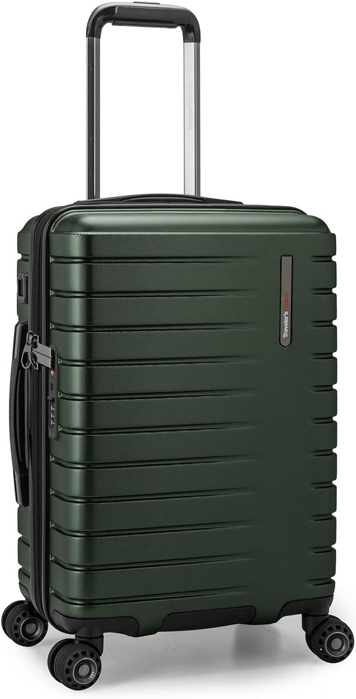 Traveler's Choice Archer Polycarbonate Hardside Spinner Luggage Set, Tie Down Straps, Green, Carry-On 21-Inch