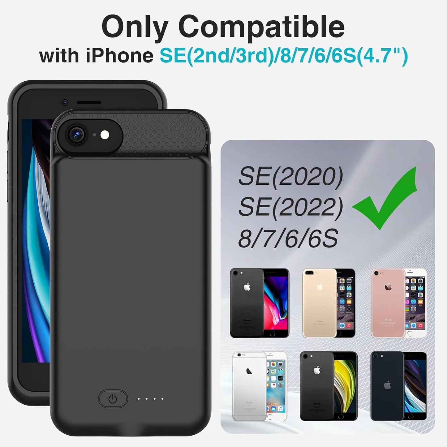 GIN FOXI Battery Case for iPhone SE(22nd/20nd)/8/7/6/6s,Ultra Slim Charging Cases Charger 6000mAh Powerful Rechargeable Juice Box for iPhone 8/7/6s/6/SE(2nd/3nd)-4.7" Black