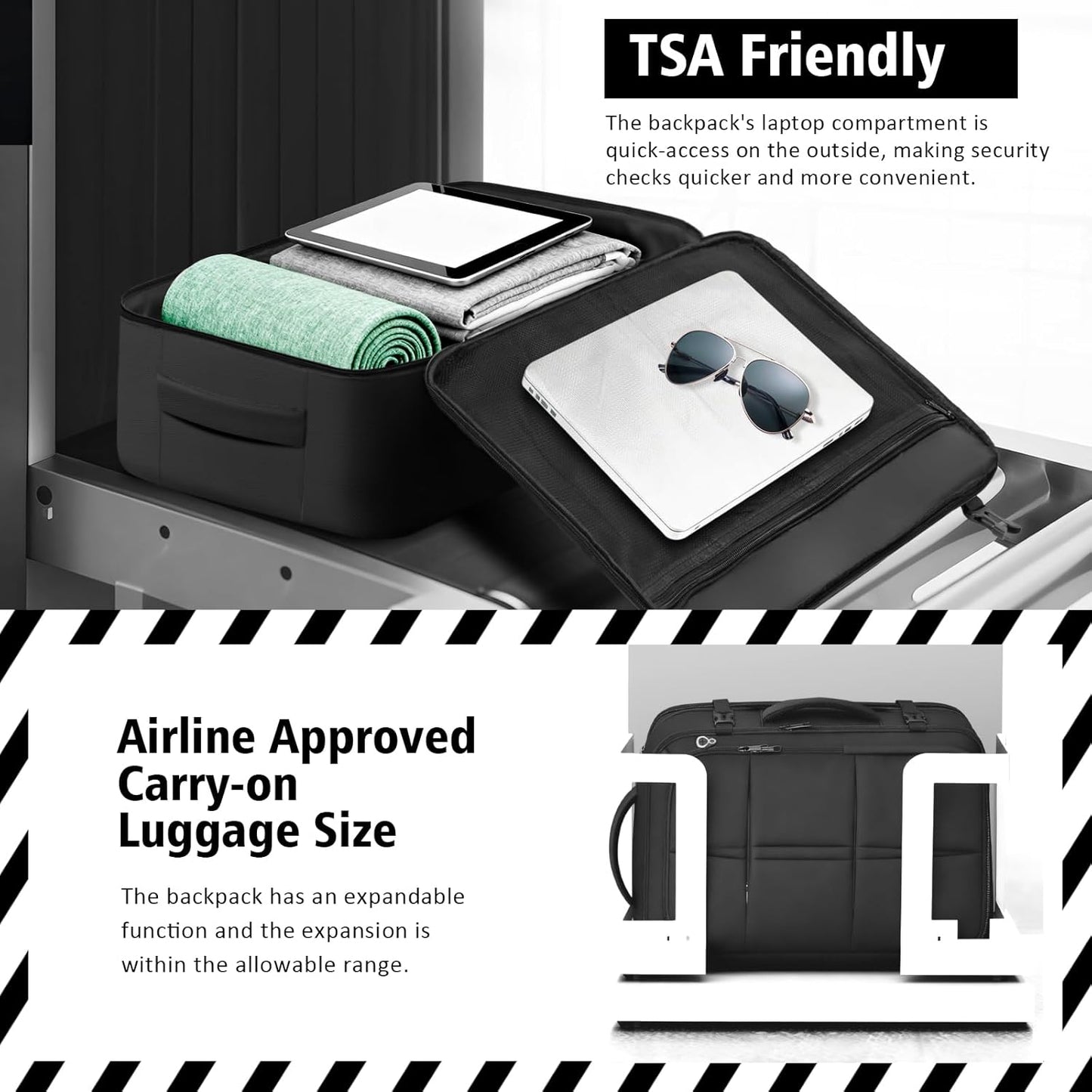 Travel Backpack, Extra Large 50L Flight Approved Carry on Backpack, Expandable Waterproof Business Suitcase Daypack Big Bag Fits 18.4 Inch Laptop, Black