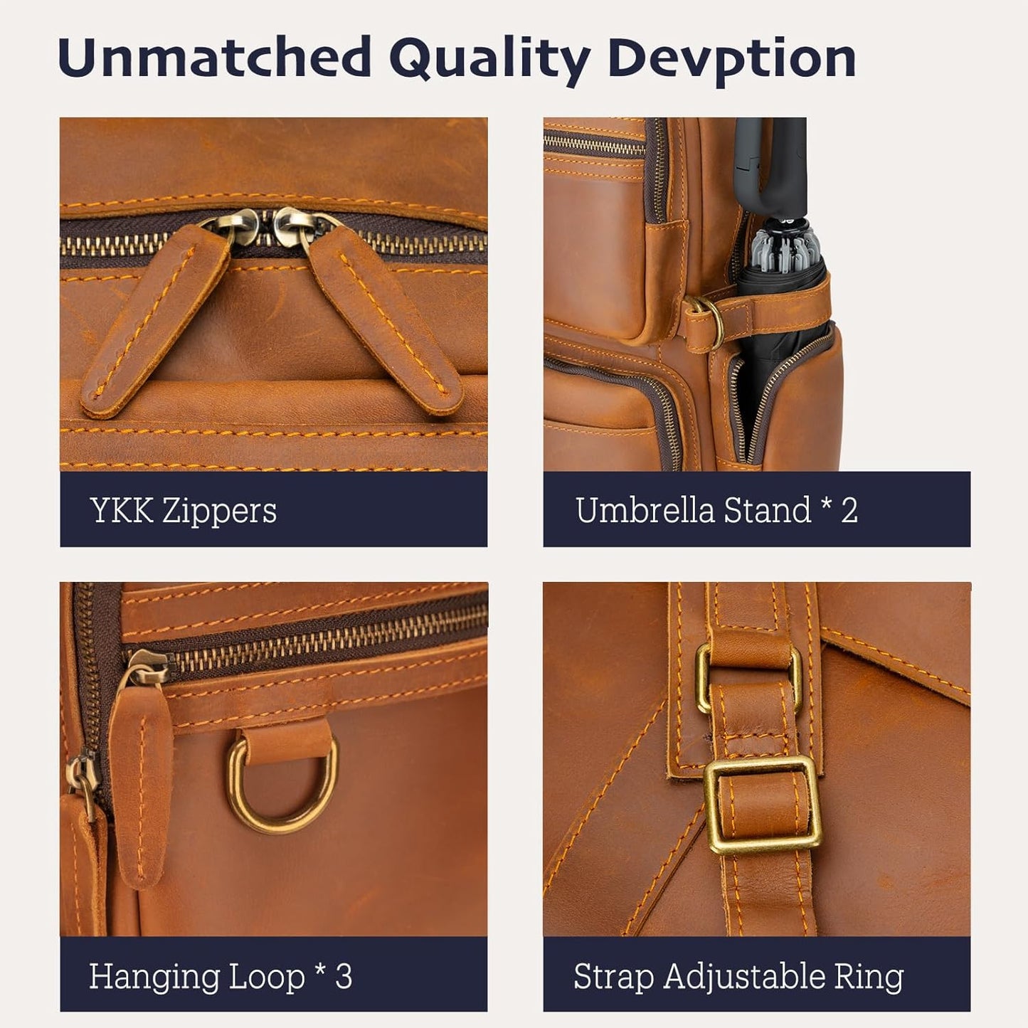 Leather Backpack for Men 15.6" Laptop Backpack 100% Madagascar top-Grain Leather Backpack Light Brown Large Size