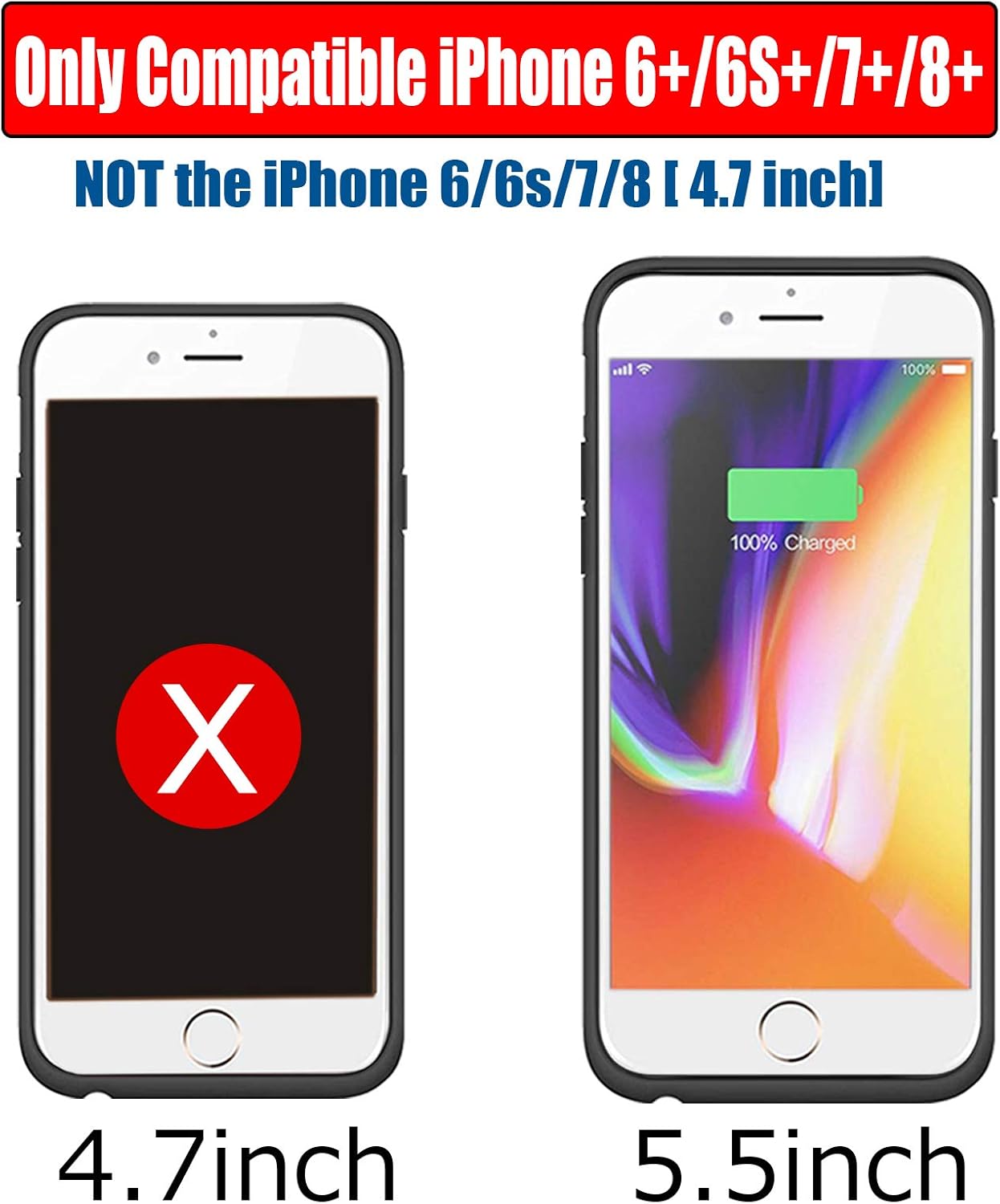 Battery Case for iPhone 8 Plus/7 Plus/6 Plus/6s Plus,10000mAh Protective Portable Charging Case Rechargeable Extended Battery Pack Compatible with iPhone 8 Plus/7 Plus/6 Plus/6s Plus (5.5 inch) Black