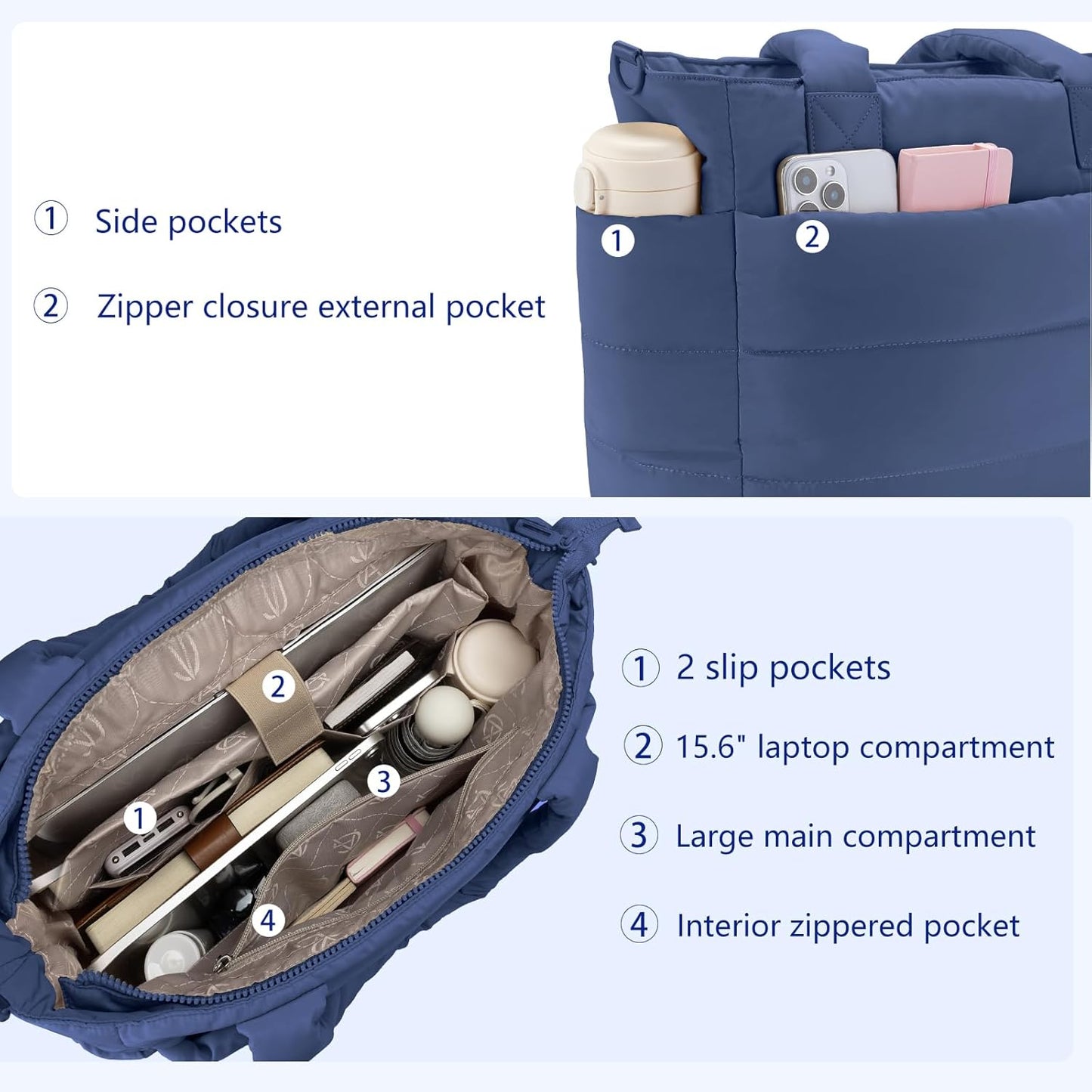 Tote Bag for Women Puffer Tote Bag Large Nurse Bags Shoulder Handbag with Zipper for Work Travel
