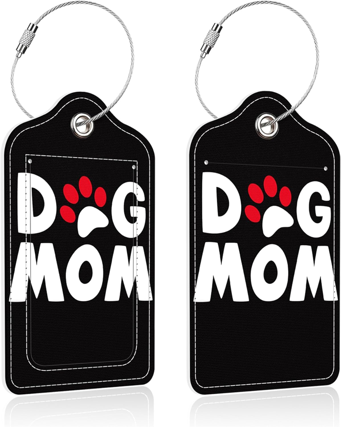 2 Pack Luggage Tag for Suitcase,Dog Mom PU Leather Suitcase Tags Identifiers with Privacy Name Address Labels and Steel Loop for Women Men Travel