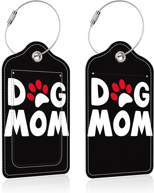 2 Pack Luggage Tag for Suitcase,Dog Mom PU Leather Suitcase Tags Identifiers with Privacy Name Address Labels and Steel Loop for Women Men Travel