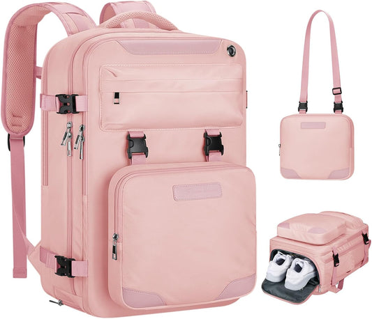 Maelstrom Travel Backpack for Women Men,25L Laptop Backpack Fits 17-Inch Laptop,Waterproof Carry On Backpack for Airplanes with Detachable Crossbody Bag & Shoe Compartment (Pink, Medium)