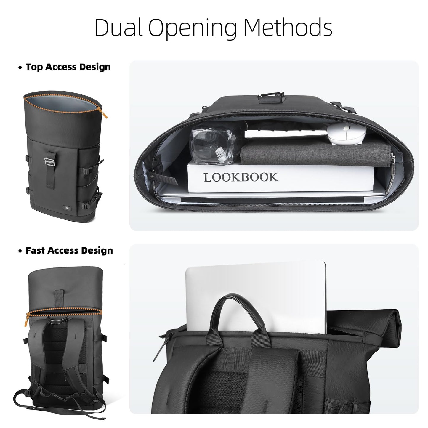 Rolltop Laptop Backpack, Expandable Business Travel Backpack for Men Women