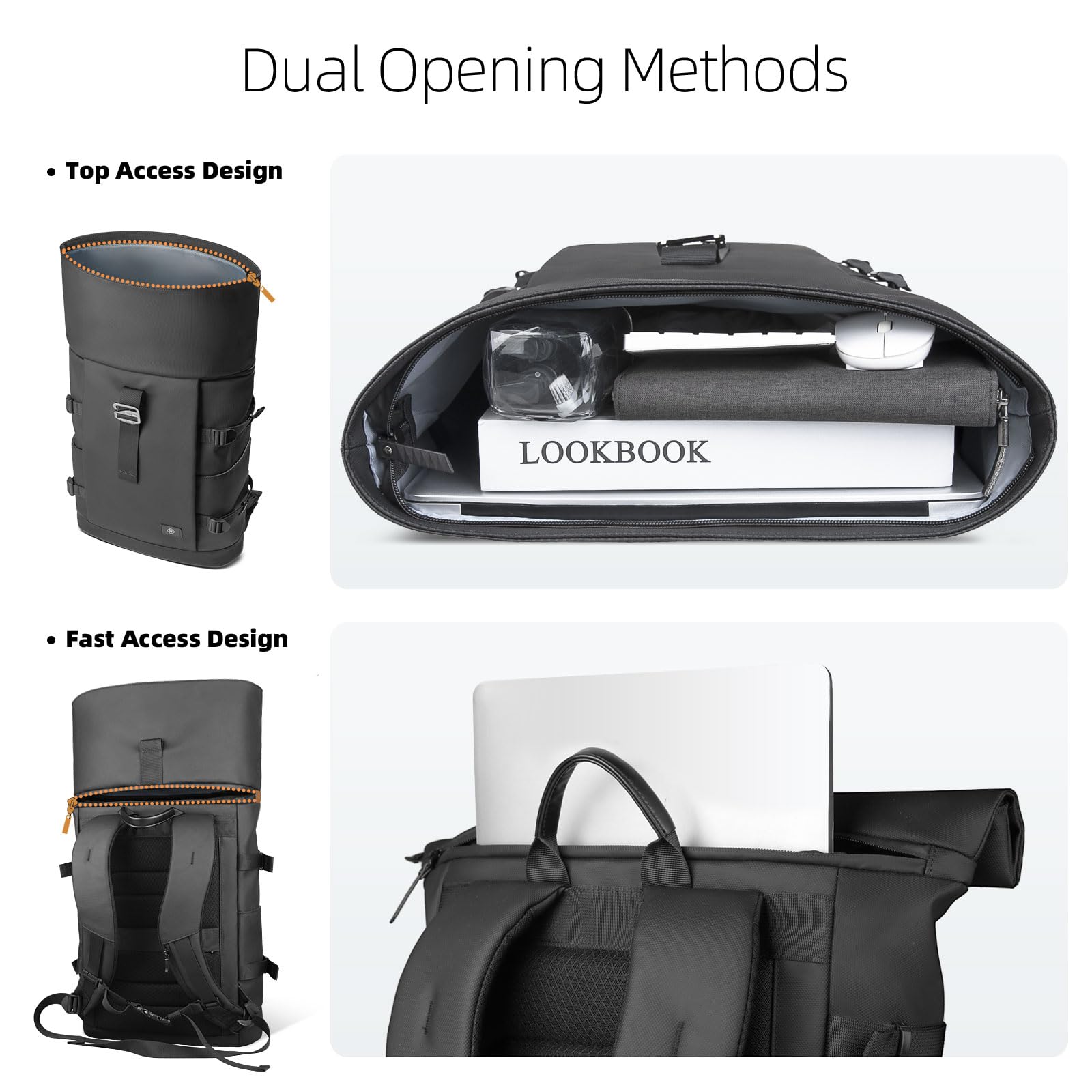 Rolltop Laptop Backpack, Expandable Business Travel Backpack for Men Women