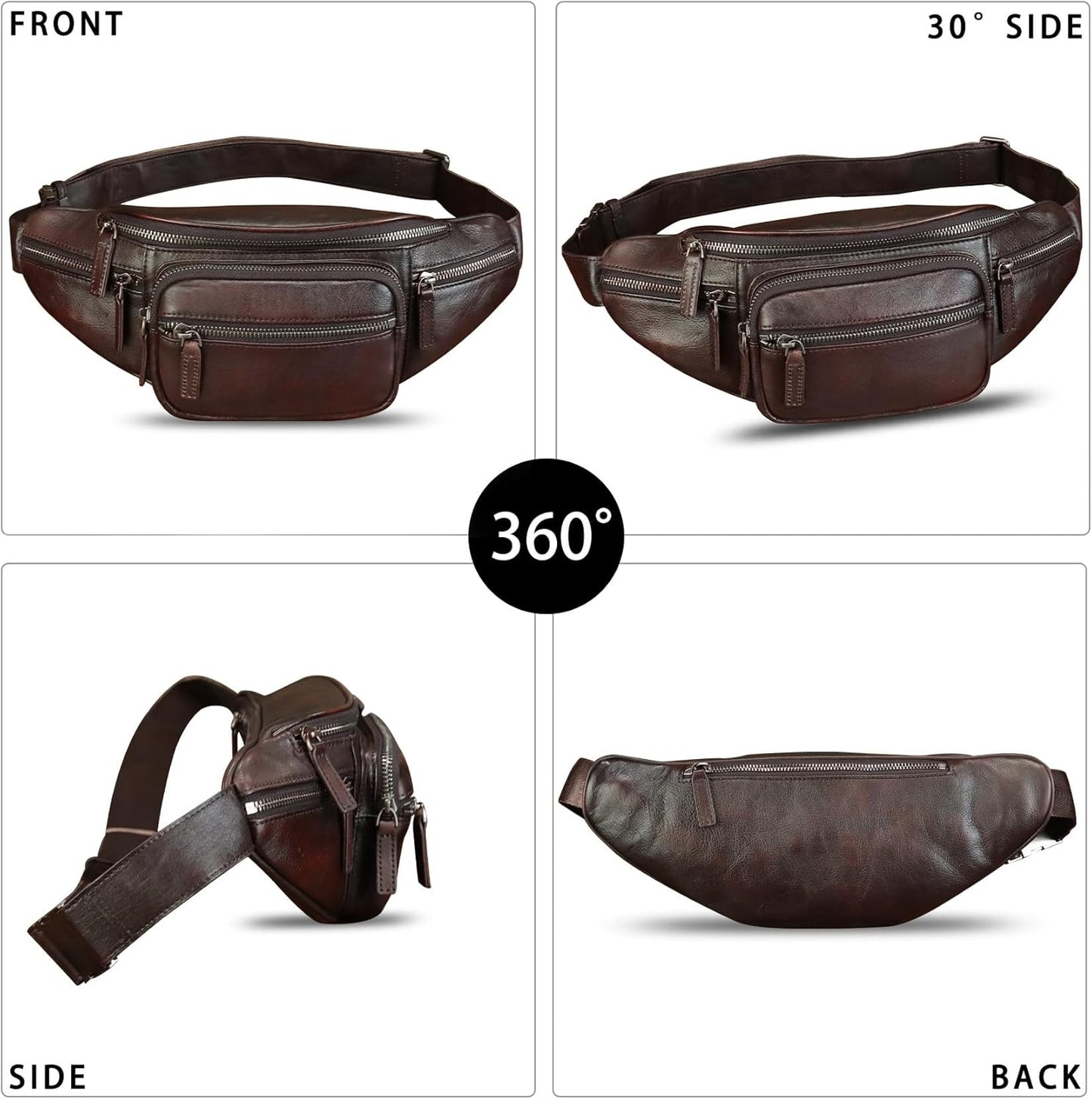 Genuine Leather Fanny Pack for Women and Men Vintage Handmade Leather Waist Bag Sling Bag Backpack Purse Crossbody Bags (Coffee)