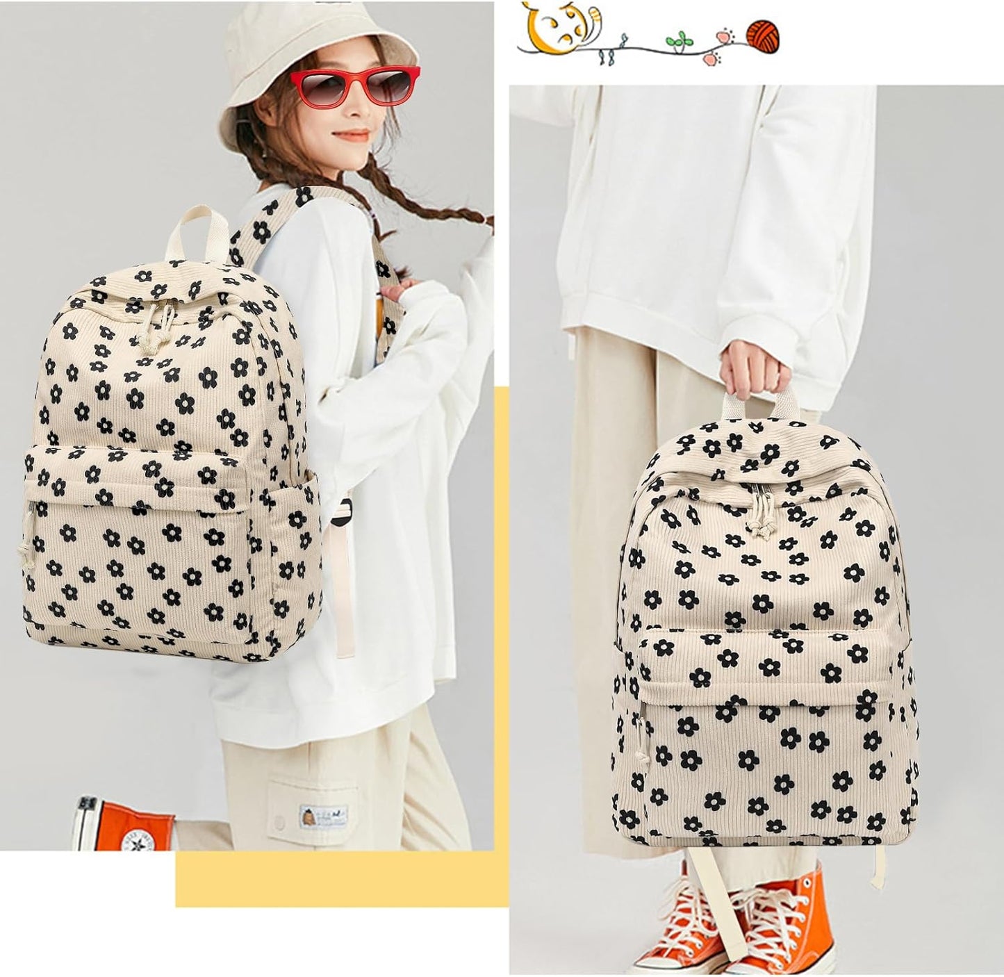 School Backpack for Teen Girls Bookbags Elementary High School Corduroy Laptop Bags Women Travel