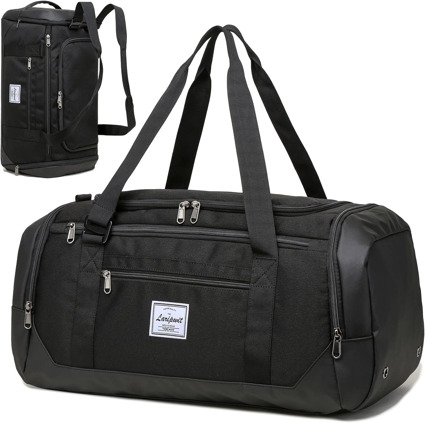 Laripwit Travel Duffle Bag for men 40L Medium Sports Gym Bag with Wet Pocket & Shoes Compartment Weekender Overnight Backpack for Traveling Duffel Bag Backpack for Women, Black