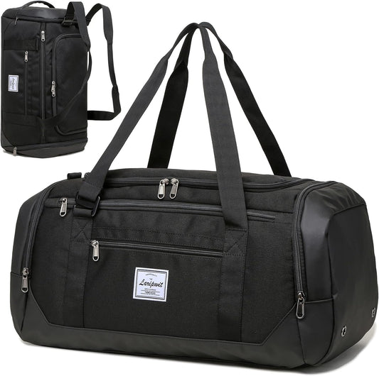 Laripwit Travel Duffle Bag for men 40L Medium Sports Gym Bag with Wet Pocket & Shoes Compartment Weekender Overnight Backpack for Traveling Duffel Bag Backpack for Women, Black