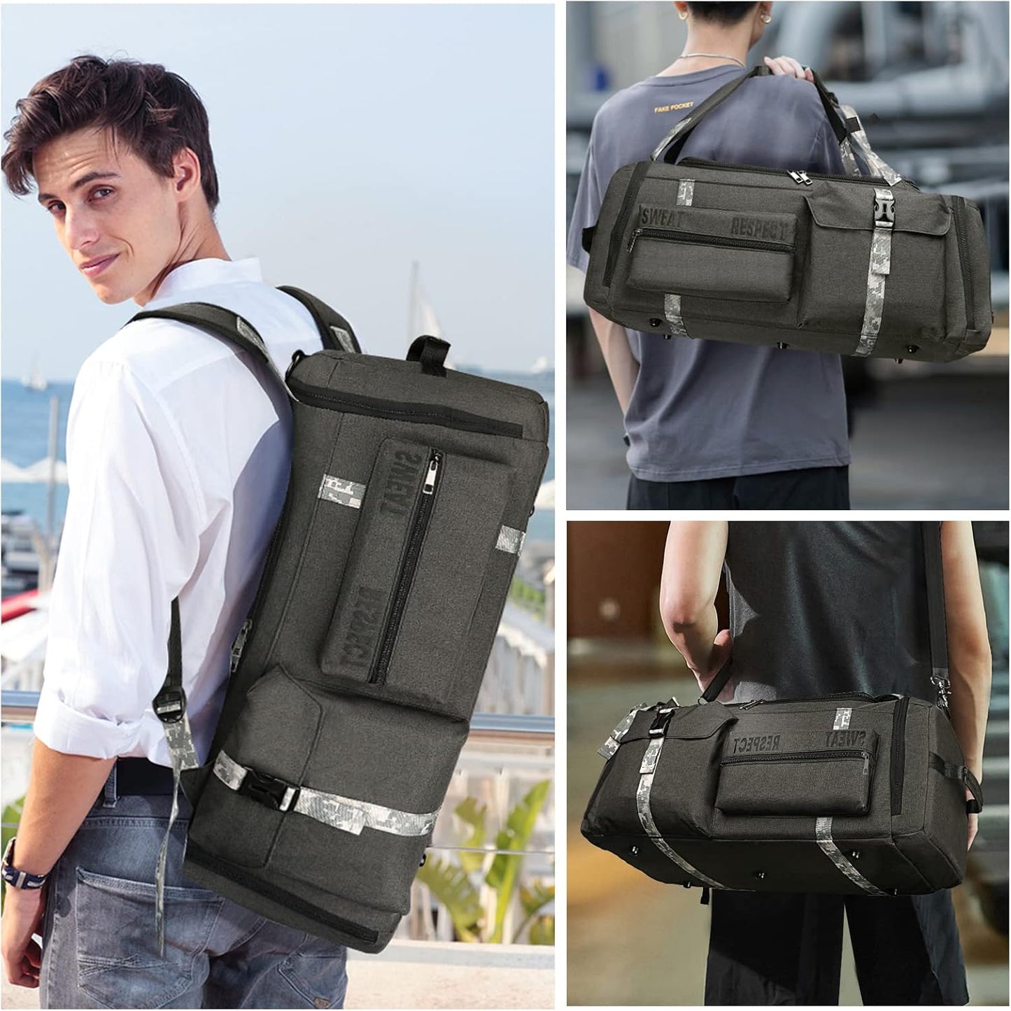 Gym Bags for Men Gym Duffle Bag Backpack 3-Way Sports Duffel Bags for Men with Shoe Compartment &