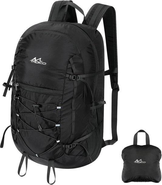MoKo Hiking Backpack, 40L Large Capacity Camping Backpack with Multiple Pockets, Tear-Resistant Travel Daypack for Men Women, Packable and Lightweight Hiking Daypack for Travel Camping Outdoor, Black